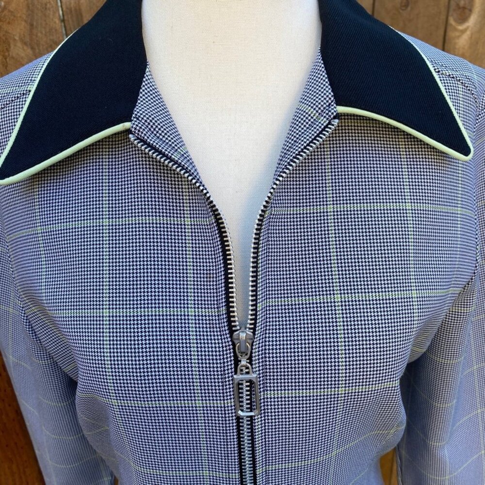 Vintage 1990s Y2K Houndstooth Jacket Black White Lime womens size S